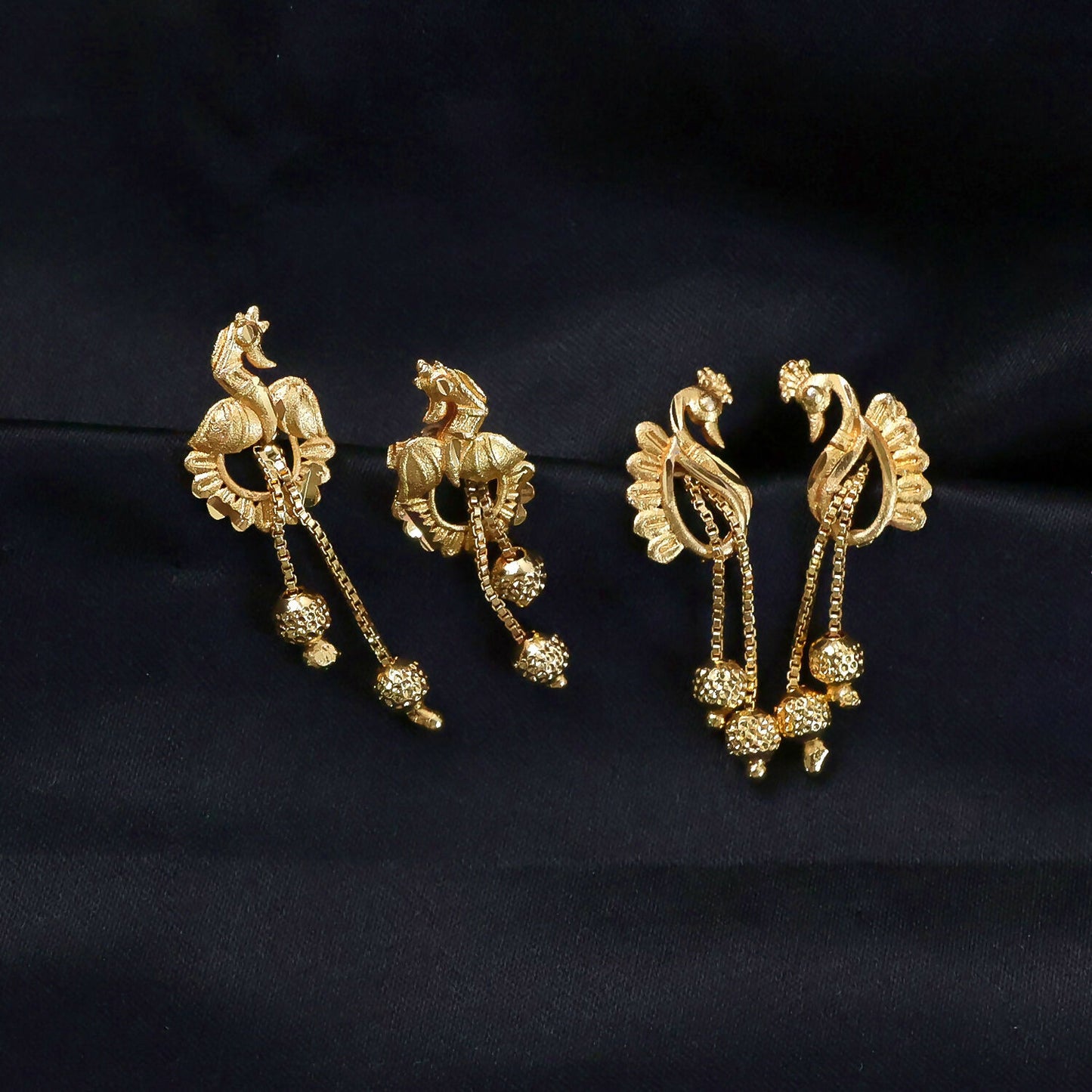 Classic Peacock Gold-Plated Dangling Earrings for Festive Wear (2 Pair)
