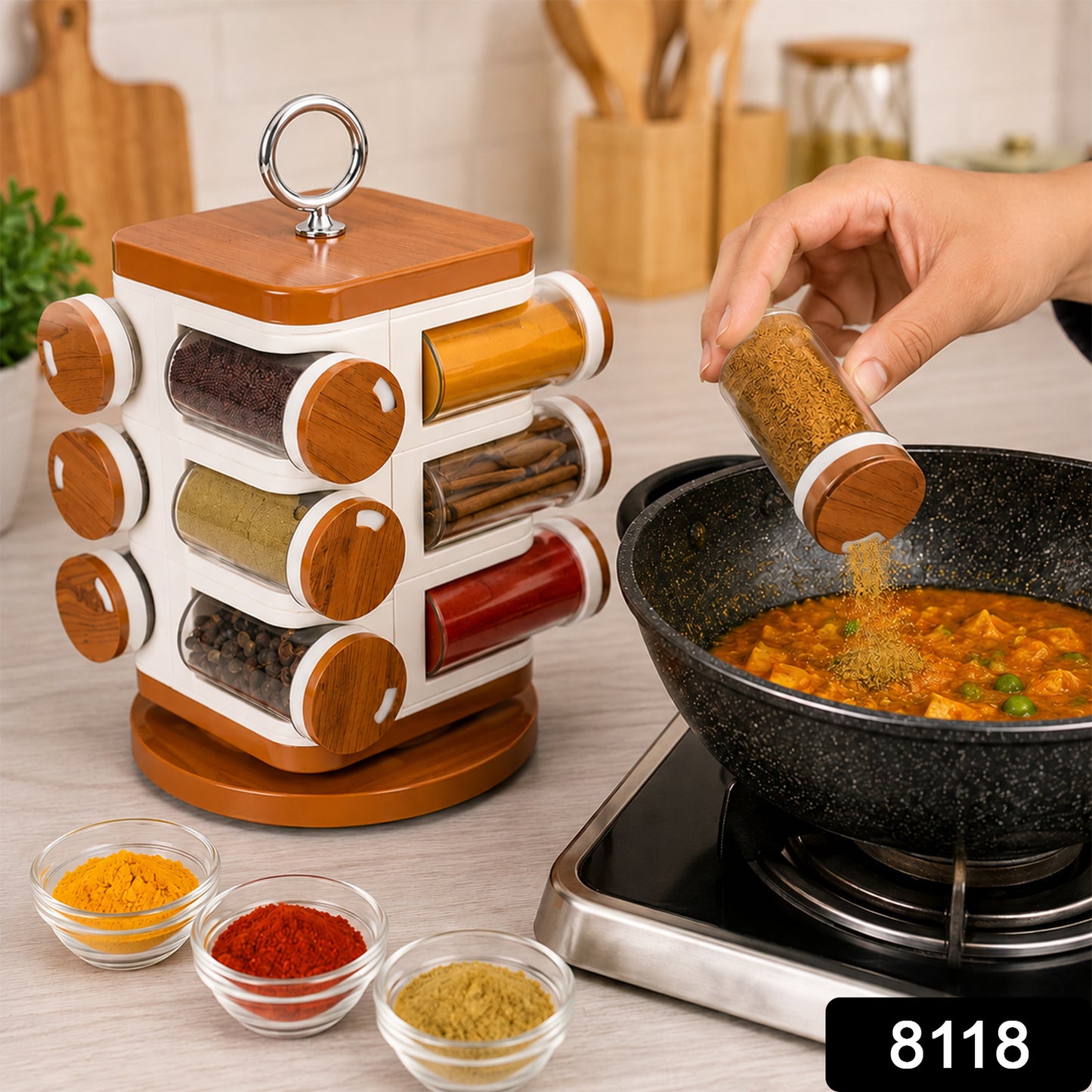 Revolving Spice Rack – 12-Jar Masala Box for Kitchen