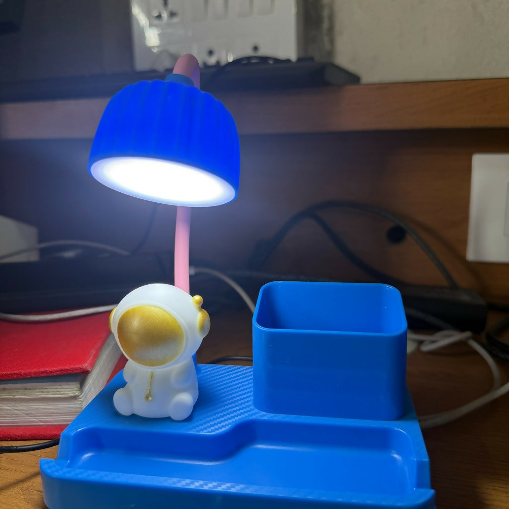 Blue Astronaut LED Desk Lamp with Pen Holder & Organizer for Study Table & Kids Room