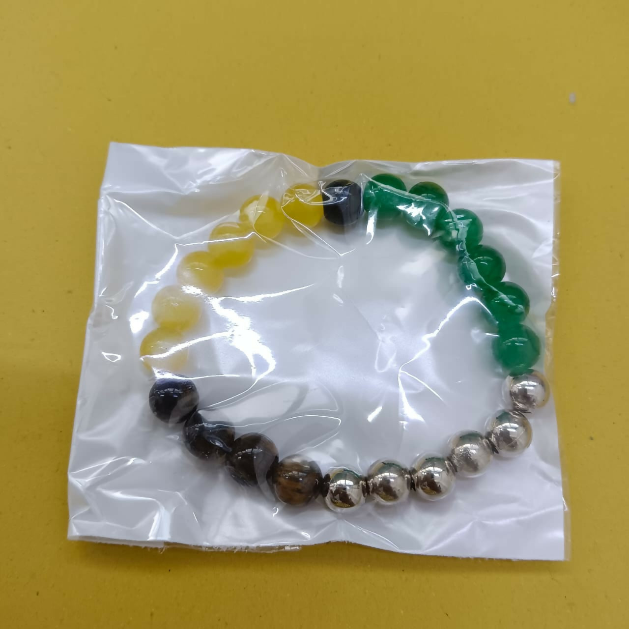 Green, Tiger's Eye, Yellow Crystal Beads Bracelet