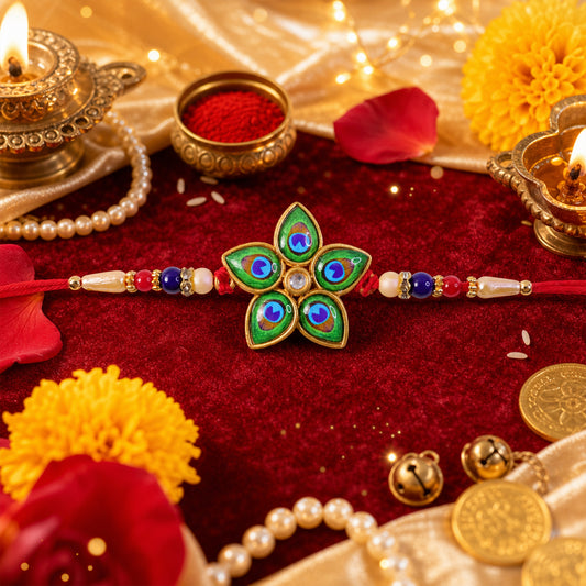 Mor Pankh Rakhi – Unique Star-Shaped Peacock Design for Raksha Bandhan