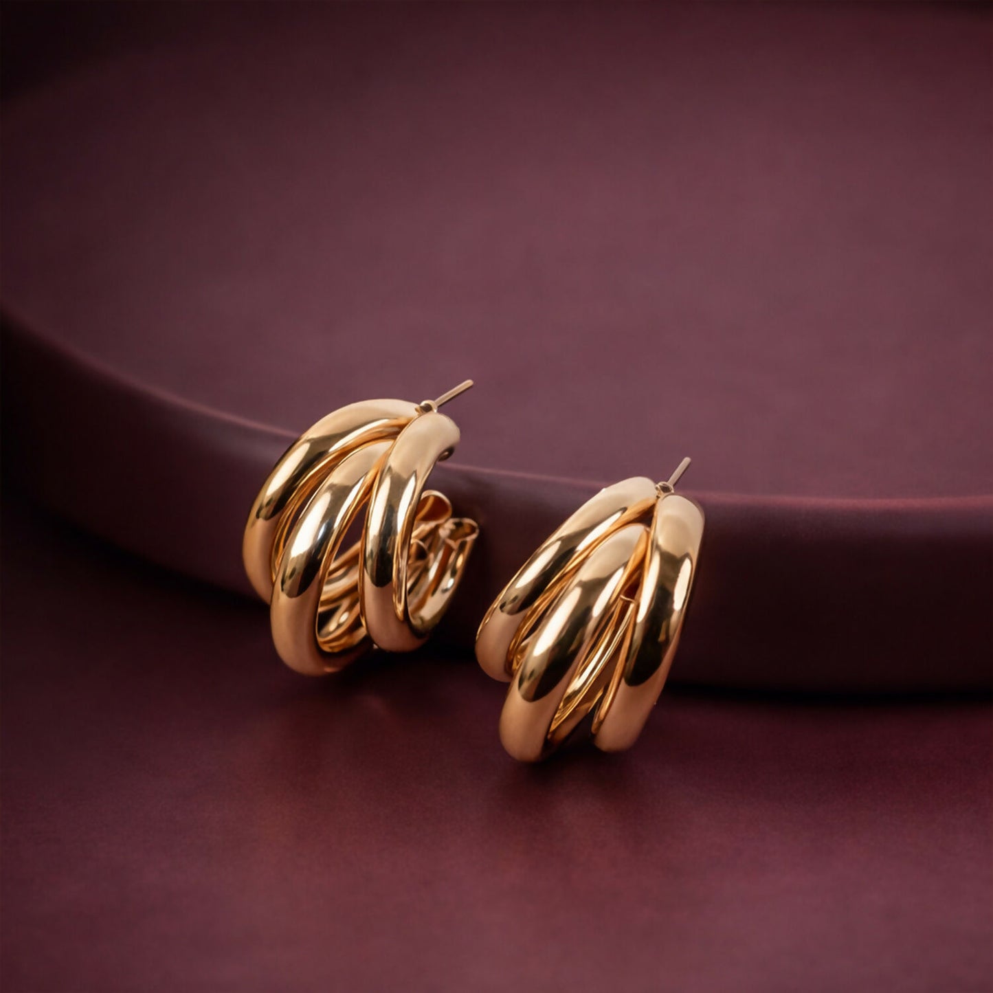 Gold Plated Multi Layer Hoop Earrings for Women & Girls – Stylish Chunky Hoop Fashion Earrings