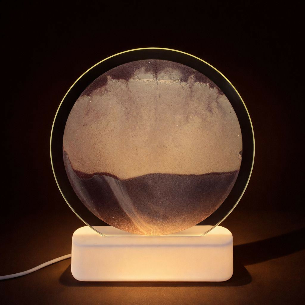 LED Round Static Brown & Beige Sand Art Lamp | Ambient Decorative Night Light