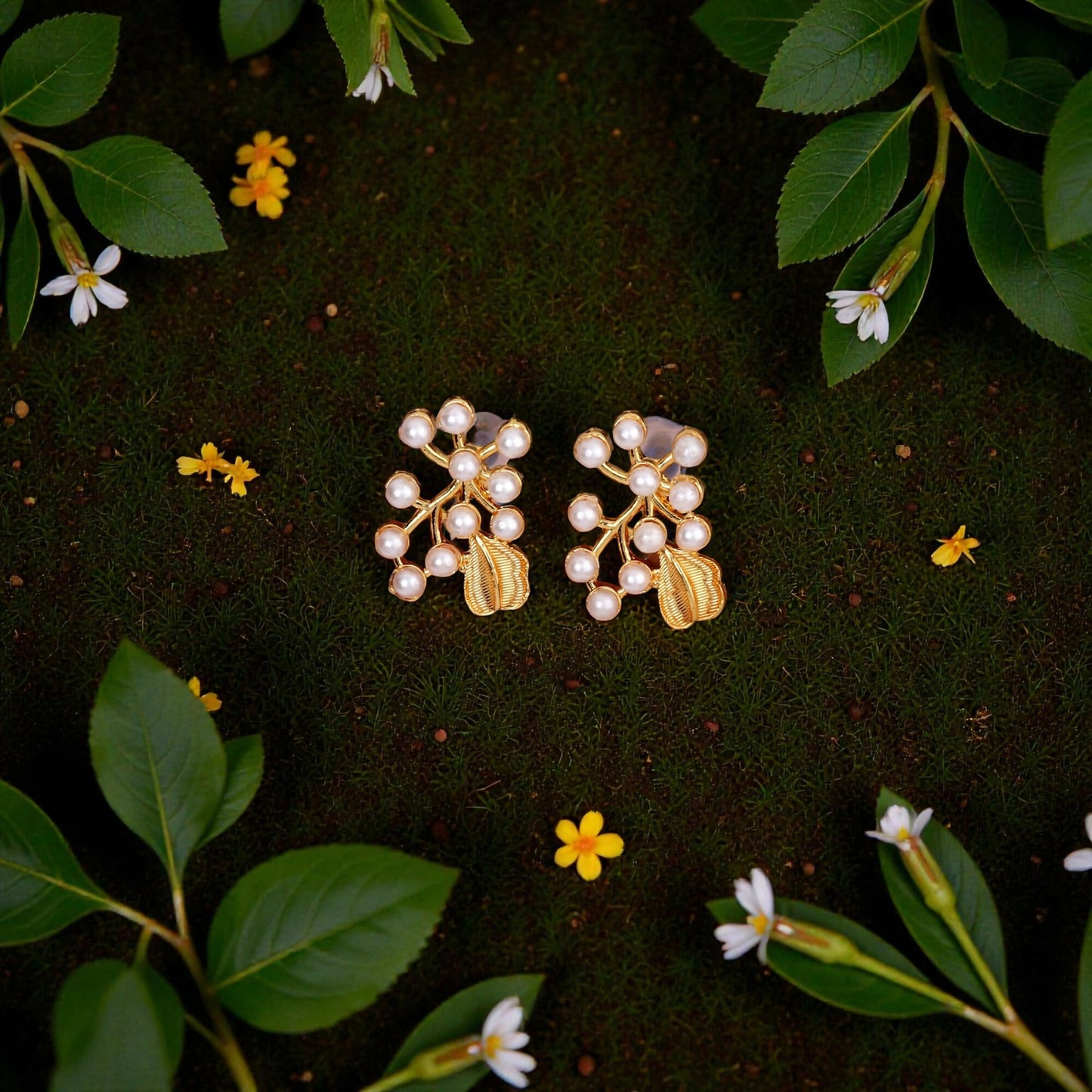 Four-Strand Faux Pearl Choker with Gold-Tone Floral Pendant