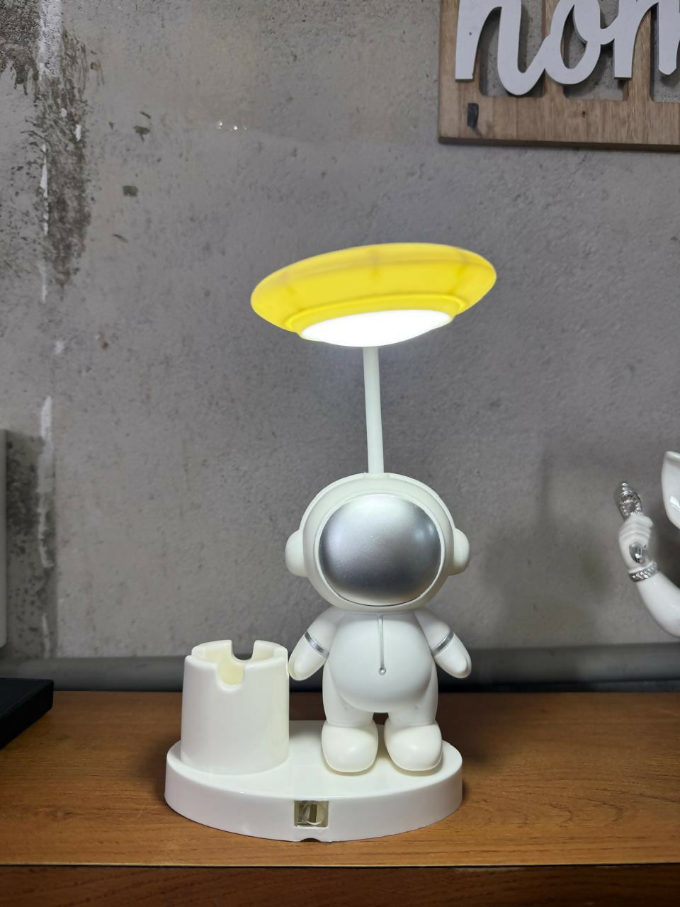 Yellow Astronaut LED Desk Lamp with Pen Holder for Study Table, Kids Room & Bedside
