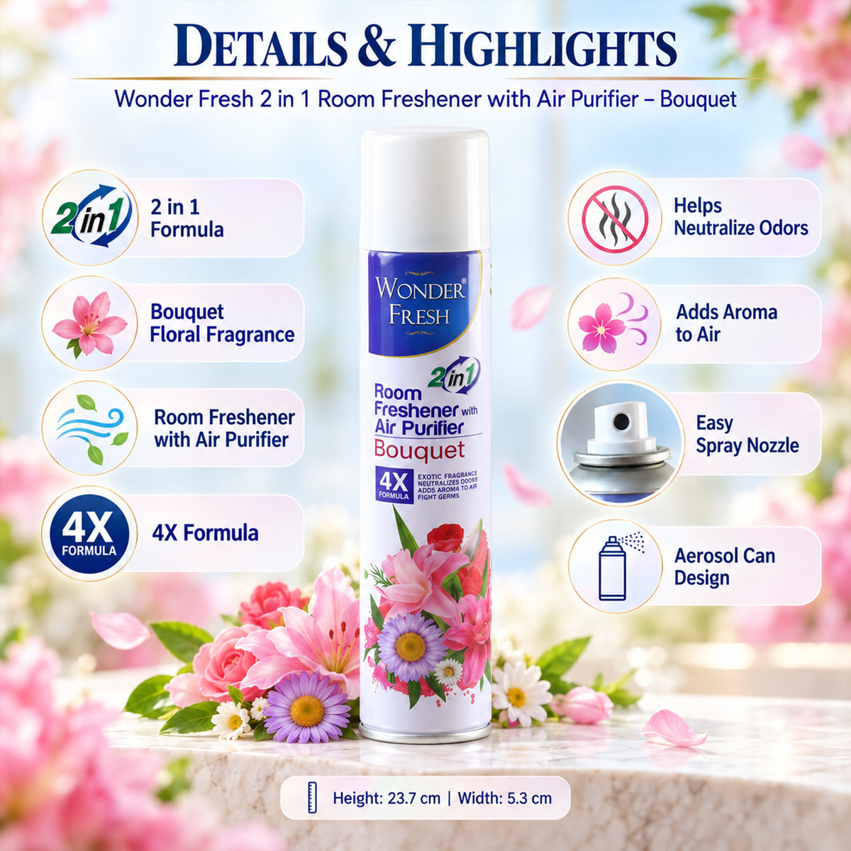 Sandalwood Air Freshener Spray 120g – Long-Lasting | Wonder Fresh