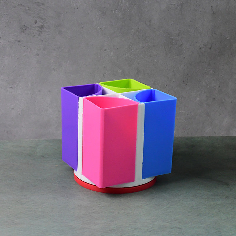 Khyati Revolving Rainbow Pen Stand – Multi-Color Rotating Desk Organizer with 4 Compartments