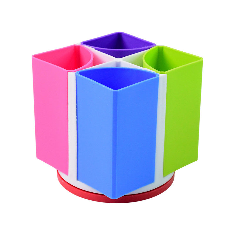 Khyati Revolving Rainbow Pen Stand – Multi-Color Rotating Desk Organizer with 4 Compartments