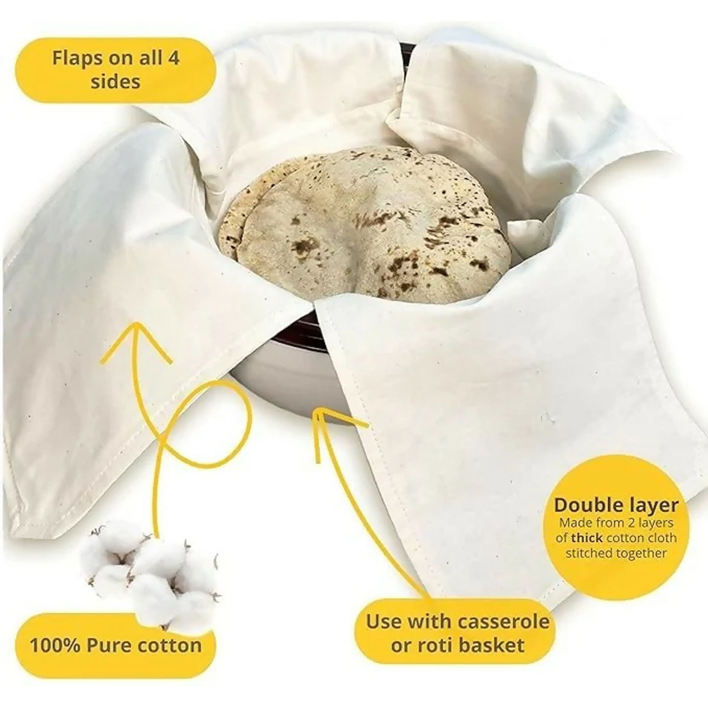 Multipurpose Cotton Roti Cloth Cover, Round Roti Cover (51 x 51 cm, Pack of 2 )