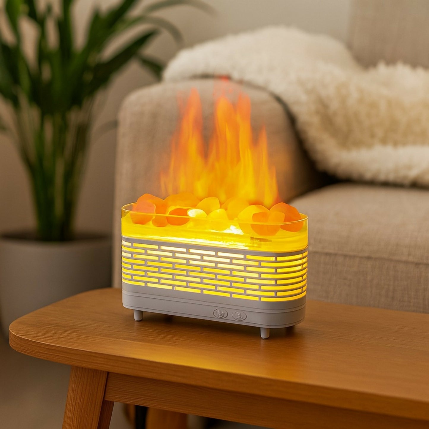 LED Flame Effect Himalayan Salt Rock Lamp | Ambient Light & Aroma Diffuser