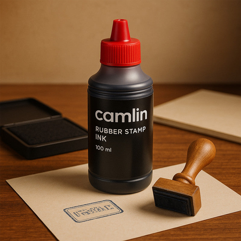 Camlin Rubber Stamp Ink Red – 100 ml Bottle for Bold & Clear Impressions