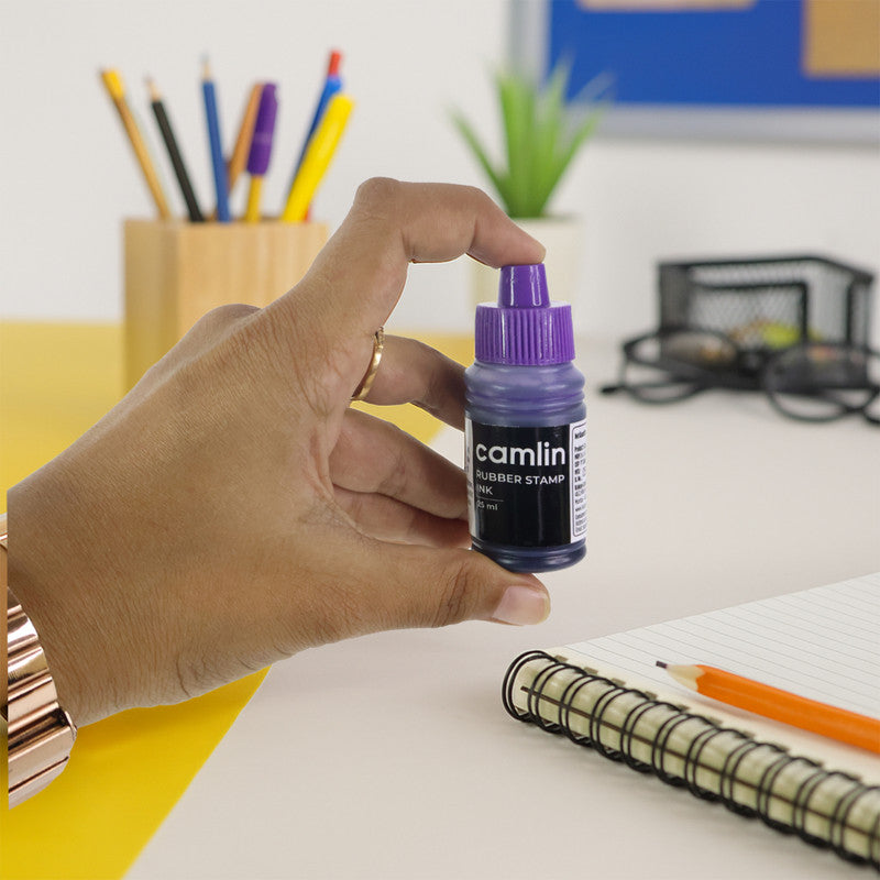 Camlin Rubber Stamp Ink – Violet Colour, 25 ml Quick-Drying Ink for Clear and Long-Lasting Stamping