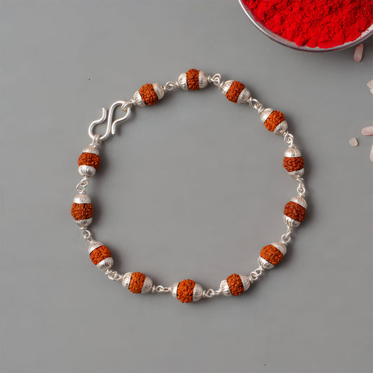 Silver Finish Rudraksha Bead Bracelet for Spiritual Daily Wear
