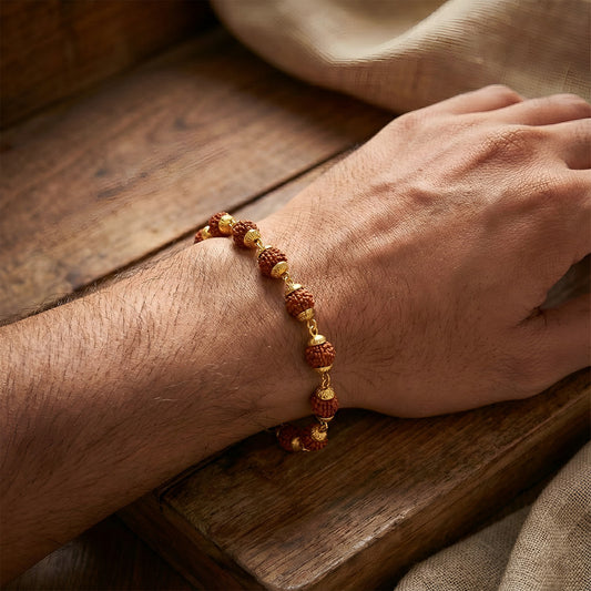 Gold Finish Rudraksha Bead Bracelet for Spiritual Daily Wear