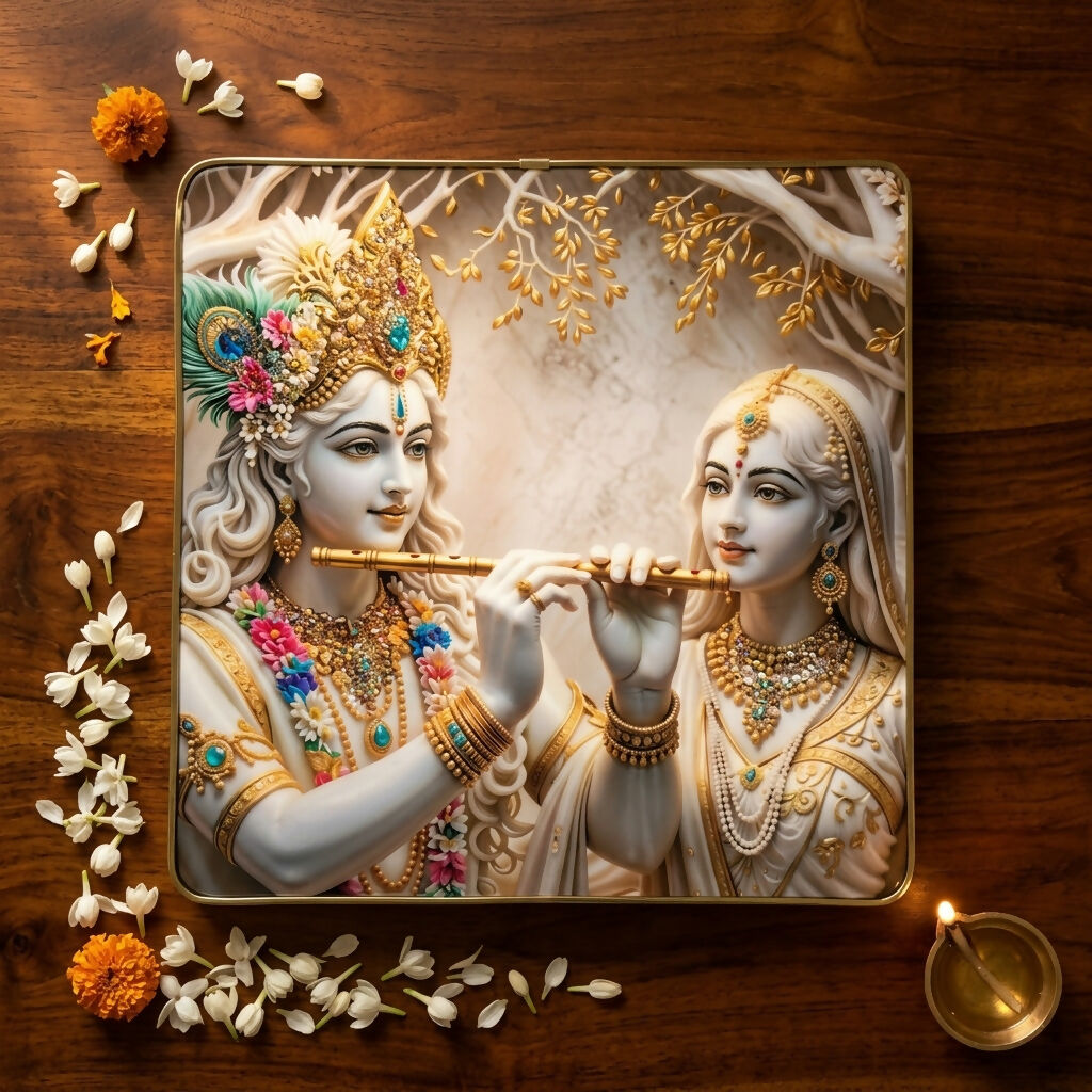 3D Radha Krishna Flute Crystal Wall Frame Front View