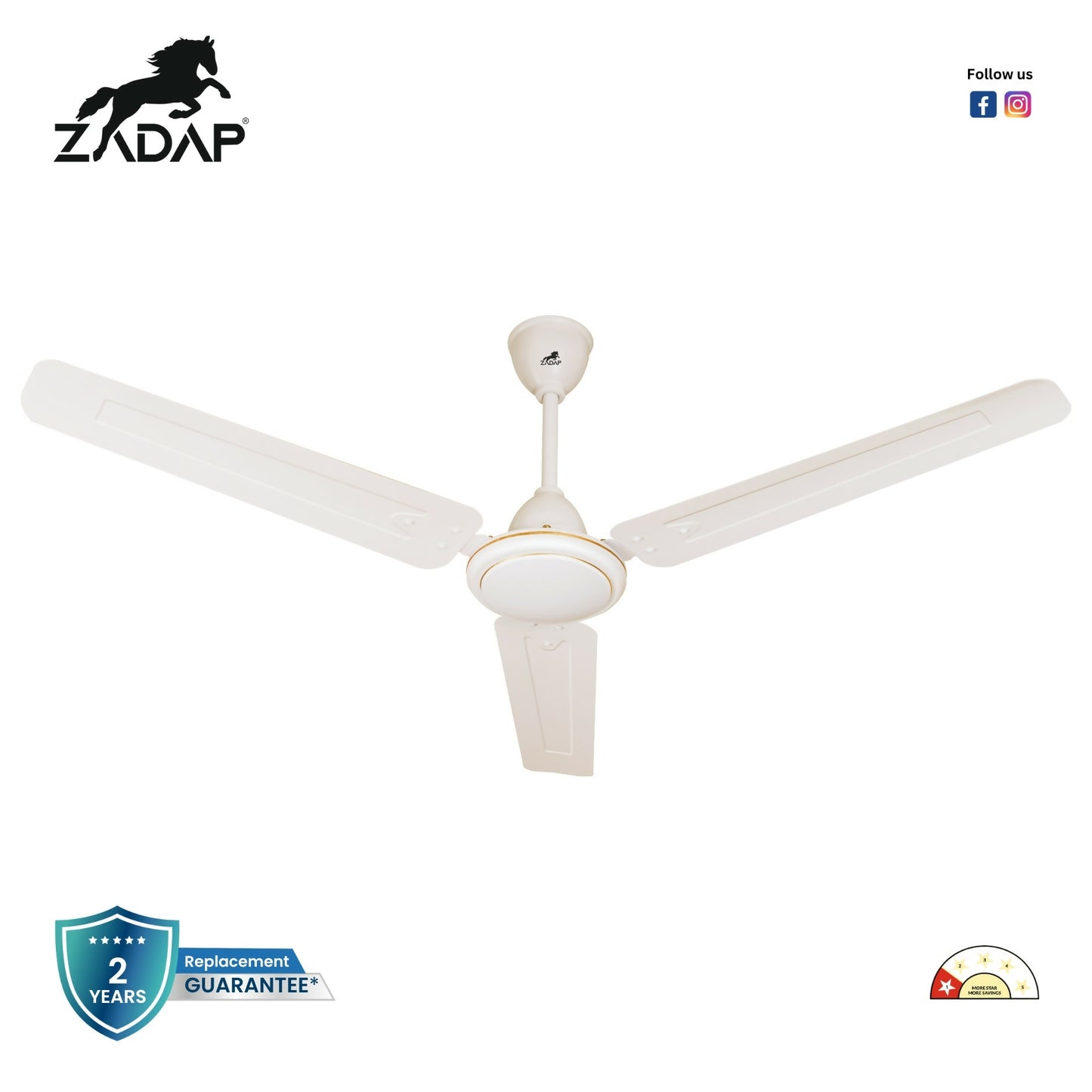 ZADAP 1200mm Ivory High Speed Silent Ceiling Fan front view