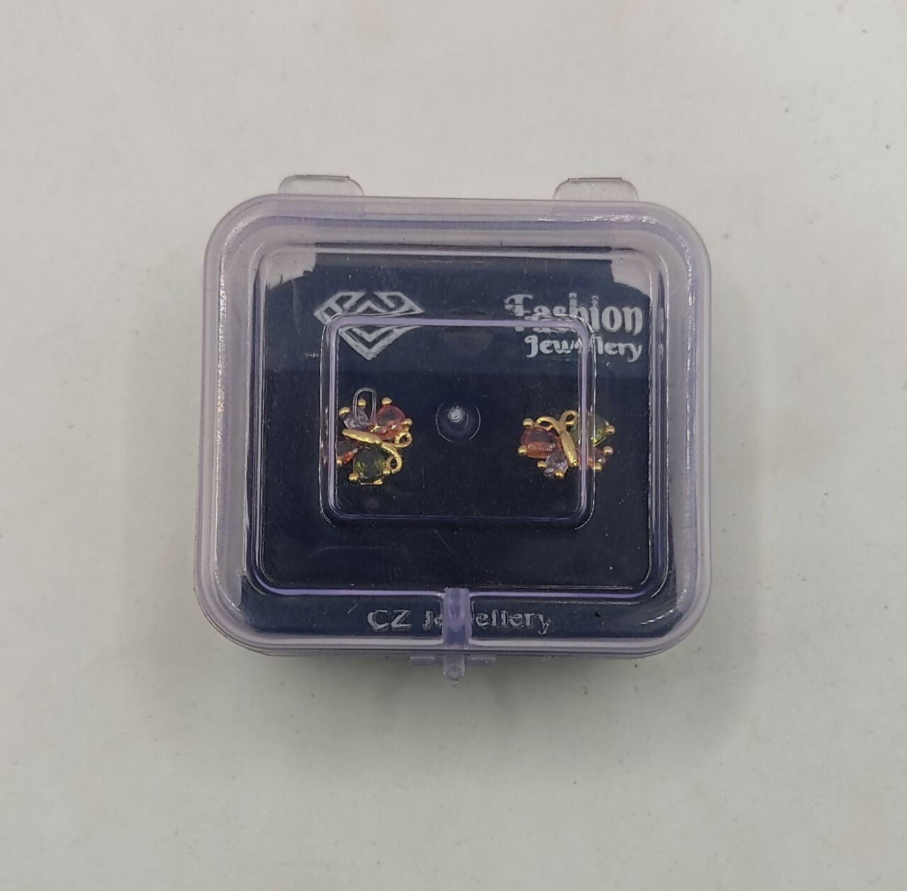"Gold Plated Multicolored AD Butterfly Stud Earrings" for women and girls