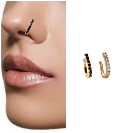 Gold Plated Dual Gem Huggie Hoops - Clear & Black Stone Combo Pack of 2