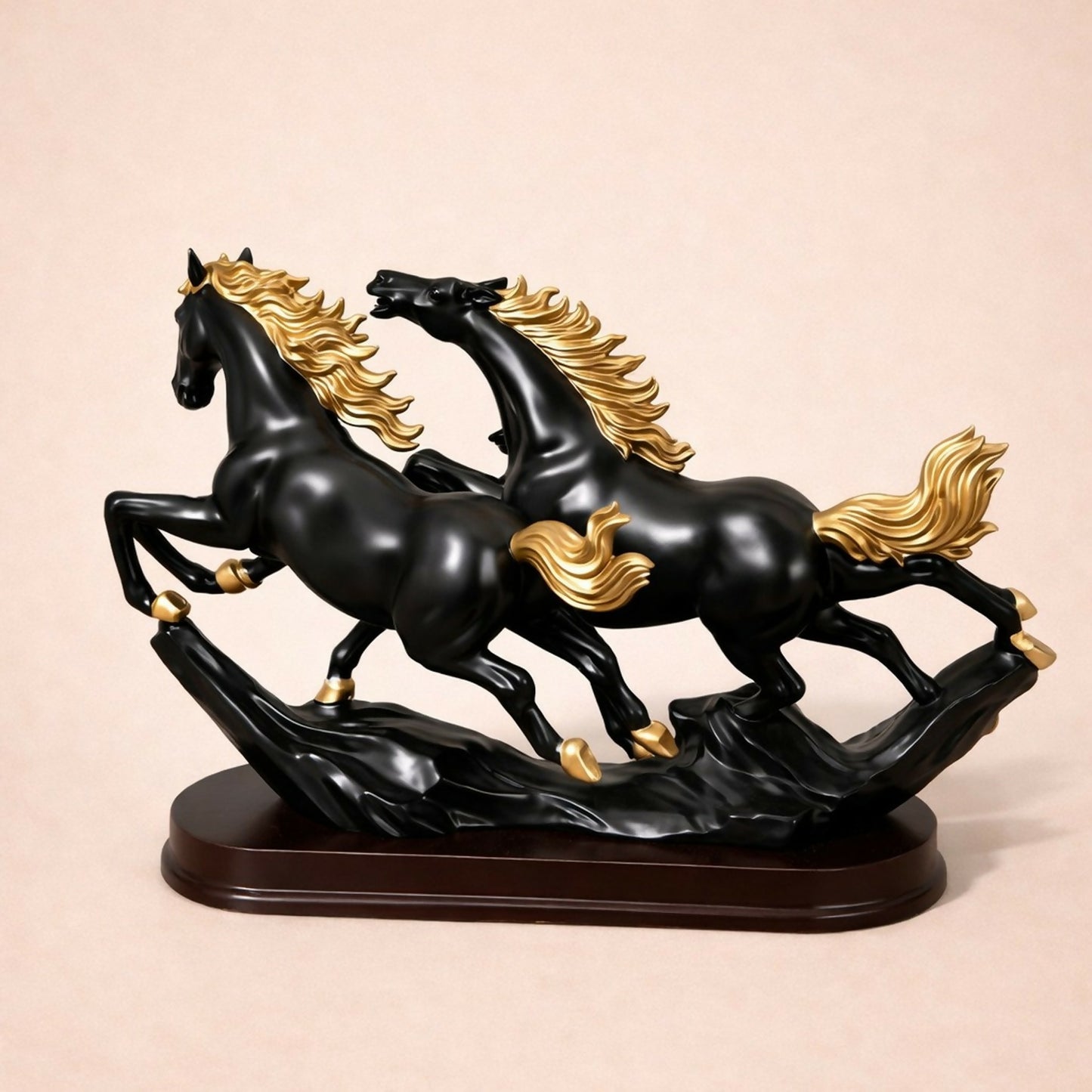 Three Running Horses Showpiece for Home Decor | Black & Gold Finish