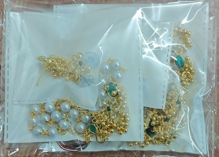 Elegant Gold-Plated Green Stone & Pearl Bridal Jewelry Set with Necklace, Earrings