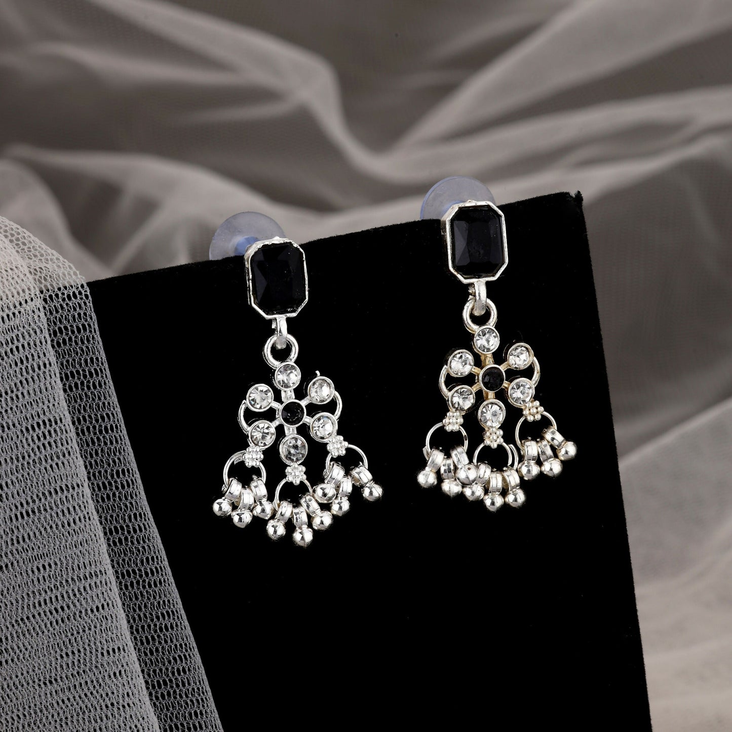 Striking Oxidized Silver-Toned Choker Set with Black Stones