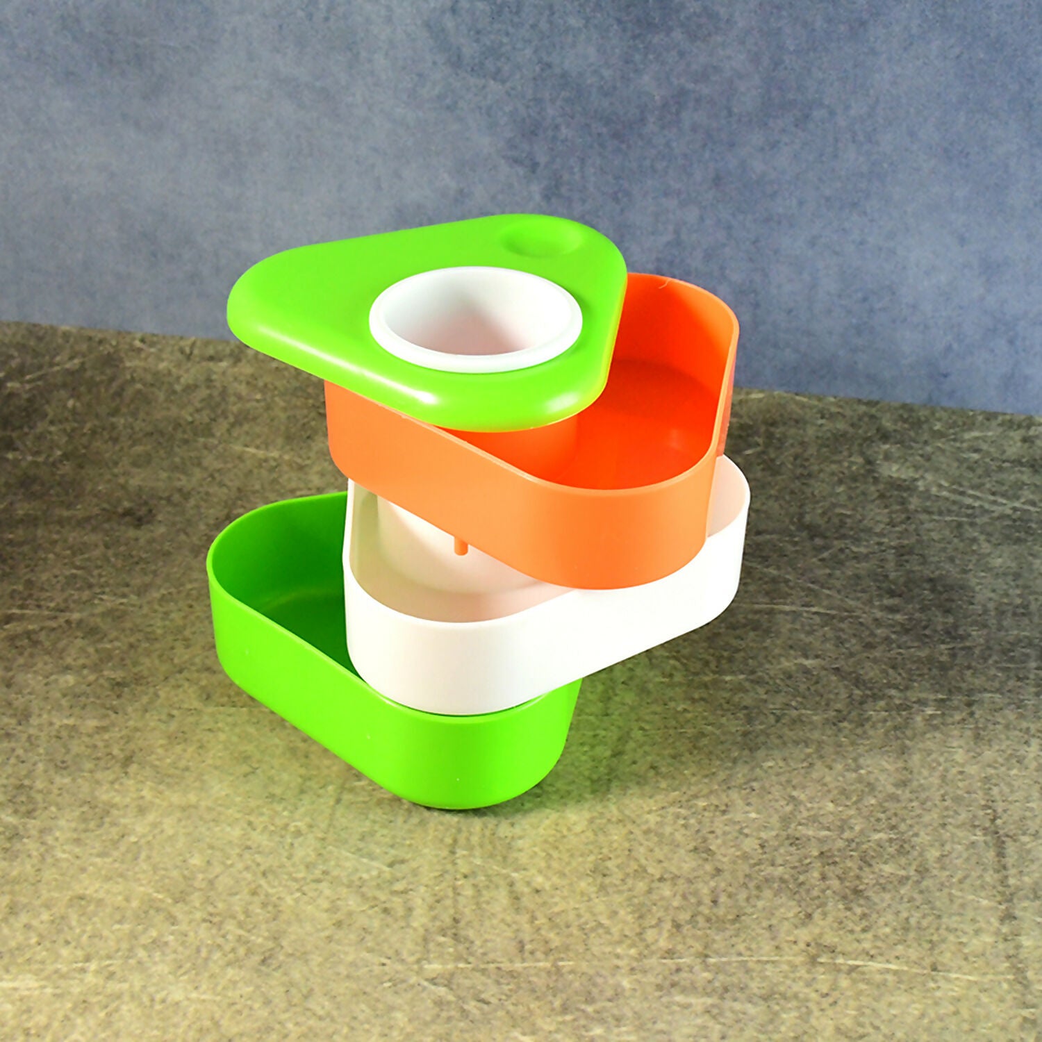 Khyati Tricolour Triangle Pen Stand – Multi-Layer Rotating Desk Organizer with Sliding Compartments