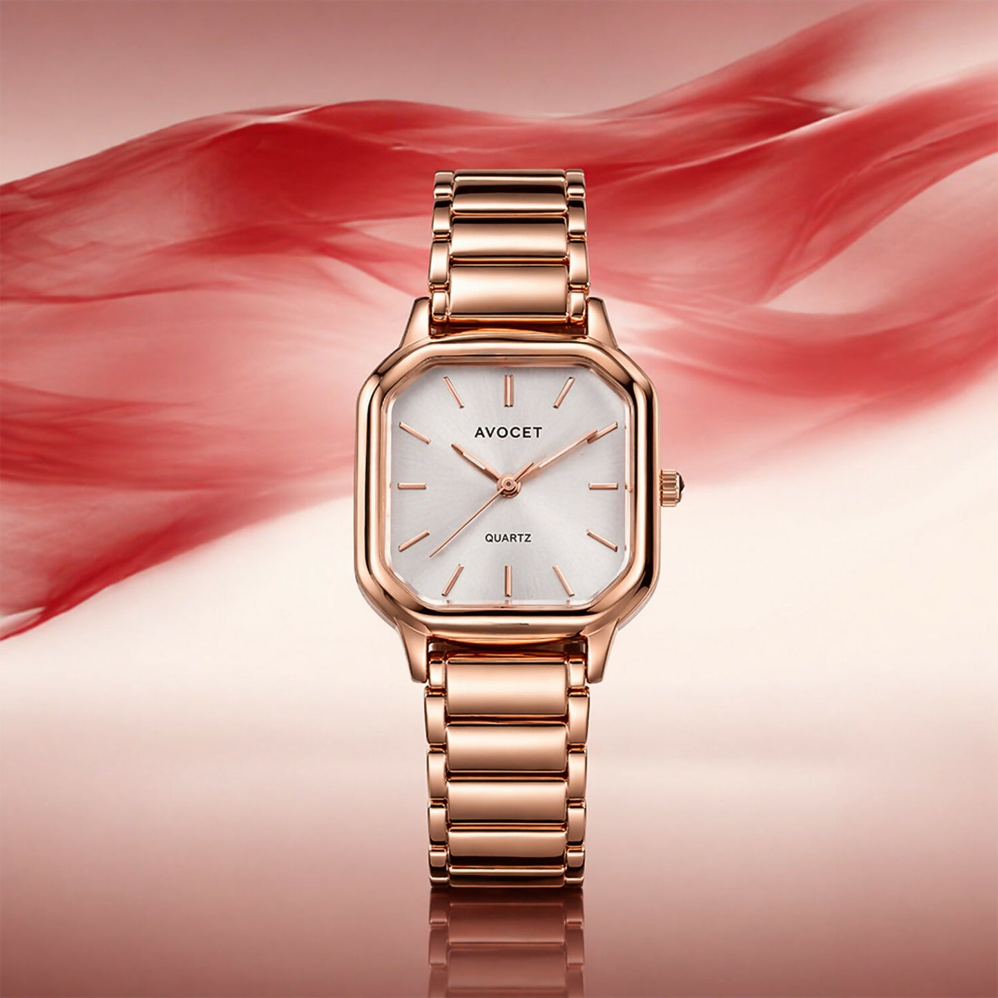 Stylish Rose Gold Square Dial Analog Women’s Watch with Metal Strap