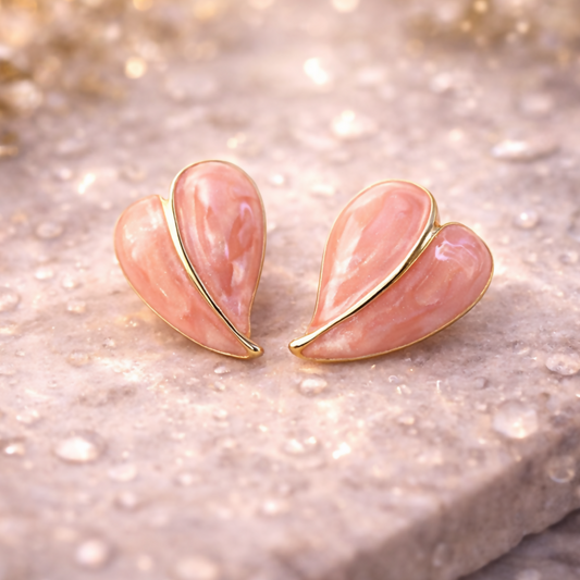 Elegant Peach Glossy Leaf Design Stud Earrings with Gold Finish for Women