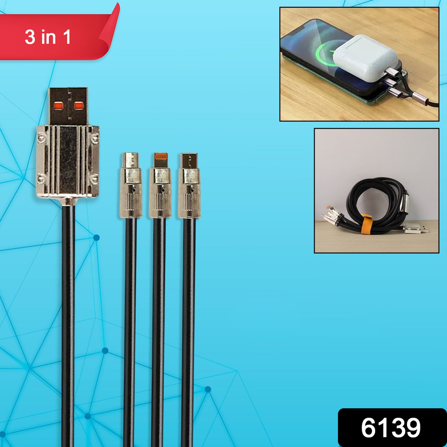 3 in 1 Multi Super Fast Charging Cable (1 Pc / 2 Mtr.)