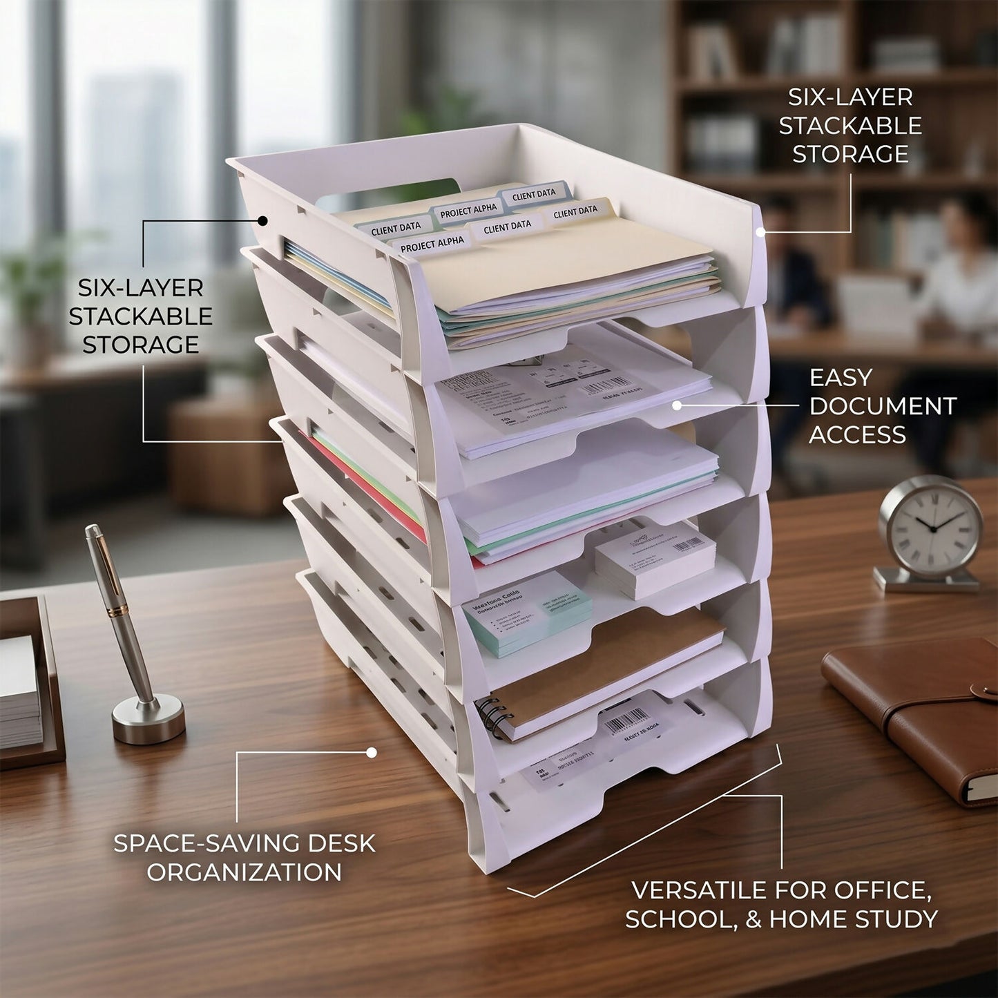 Khyati multi-layer desk organizer viewed from front