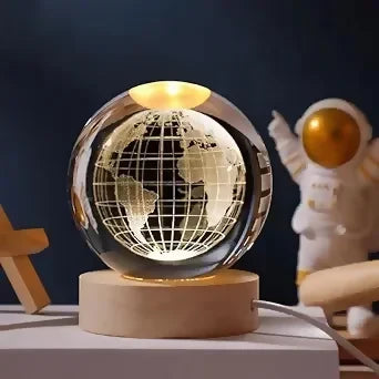 3D Crystal Night Lamp with Wooden Base, USB Powered Decorative Light