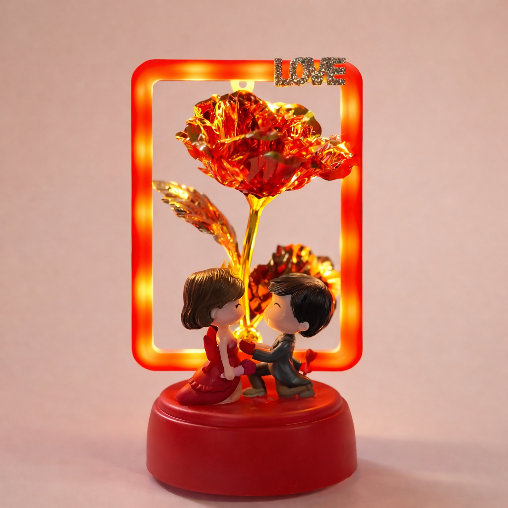 LED Rose Couple Showpiece with Light | Romantic Decorative Tabletop Gift (Design may vary)