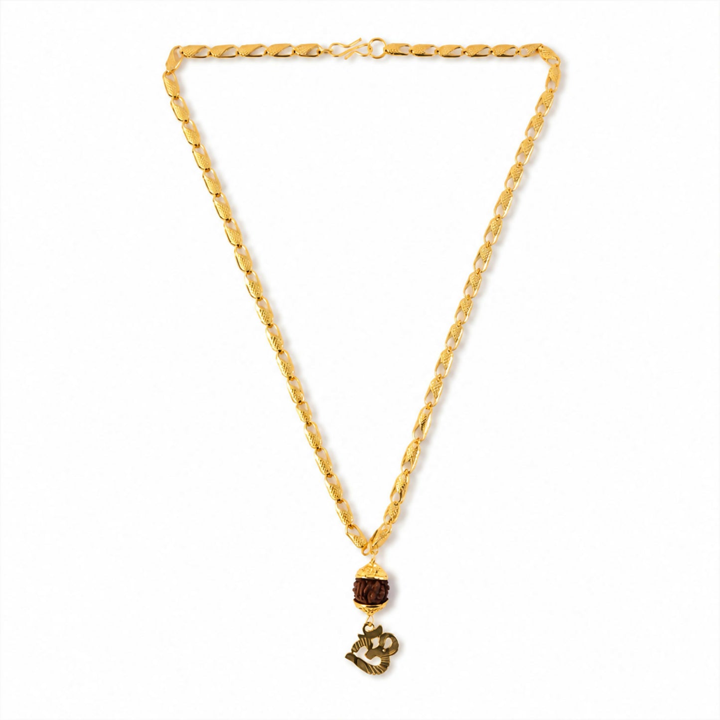 Versatile spiritual pendant chain featuring Rudraksha and Om symbols