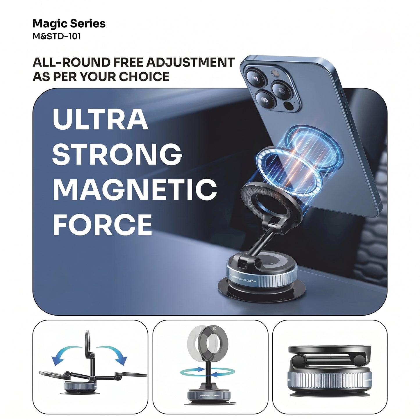 Side view of compact magnetic phone holder