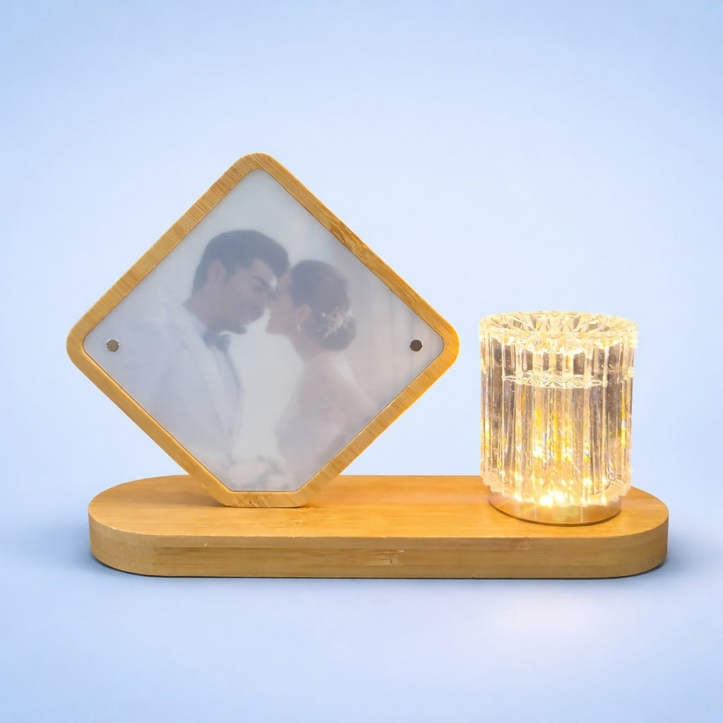 Wooden LED Photo Frame Lamp with Crystal Light Base