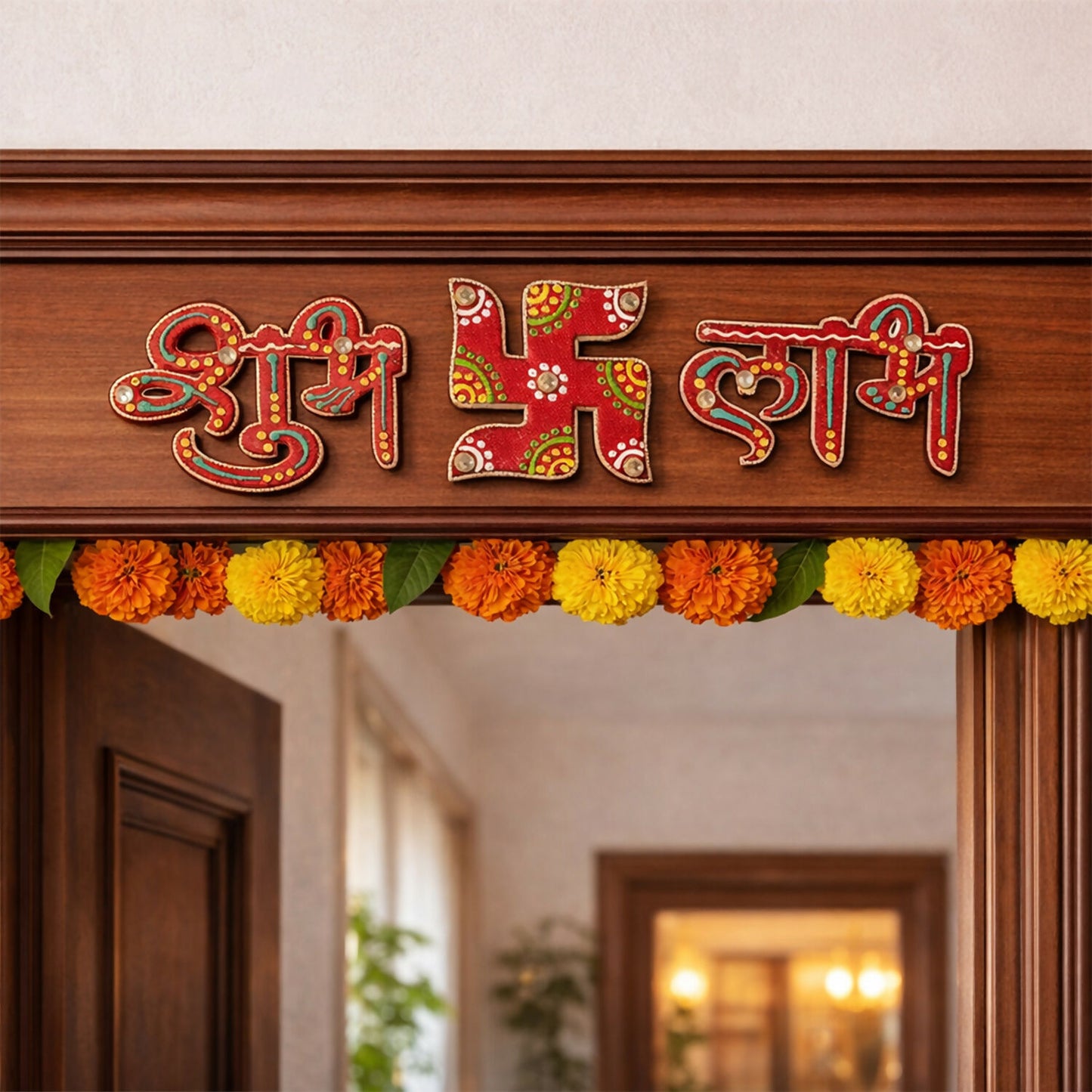 Hand Crafted Labh Shubh & Swastik Set of 3