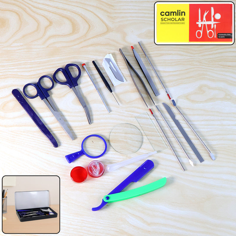 Camlin Scholar Dissection Instruments Box – Stainless Steel & Plastic Instruments for Biology Lab and Educational Use