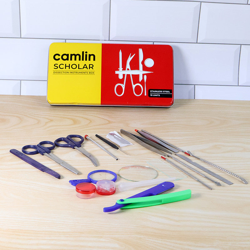 Camlin Scholar Dissection Instruments Box – Stainless Steel & Plastic Instruments for Biology Lab and Educational Use