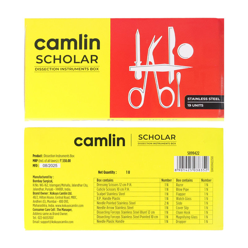 Camlin Scholar Dissection Instruments Box – Stainless Steel & Plastic Instruments for Biology Lab and Educational Use
