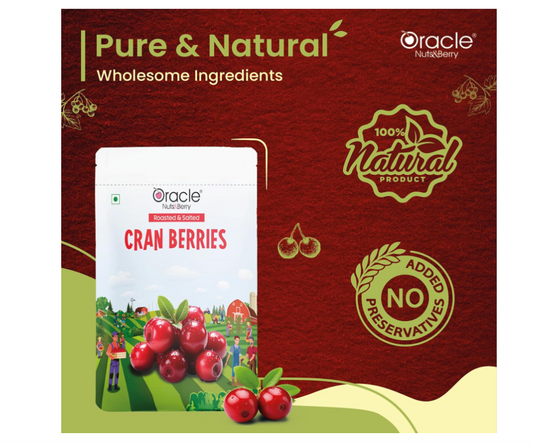 Oracle Premium Roasted & Salted Cranberries 250gm Naturally Tangy Superfruit Snack Rich in Vitamin C, Fiber & Antioxidants