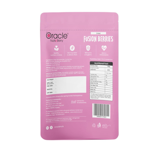 Oracle Nuts & Berry Fusion Berries Roasted & Salted 250gm Mix of Strawberries, Cranberries, Black Currants, Blueberries & Raspberries Healthy Dried Fruit Snack