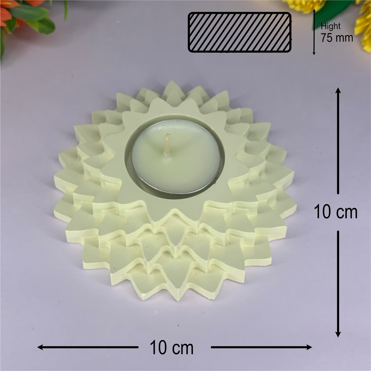 Flower 5-Layer Diya ivory tealight candle Elegant Home Decor Handmade