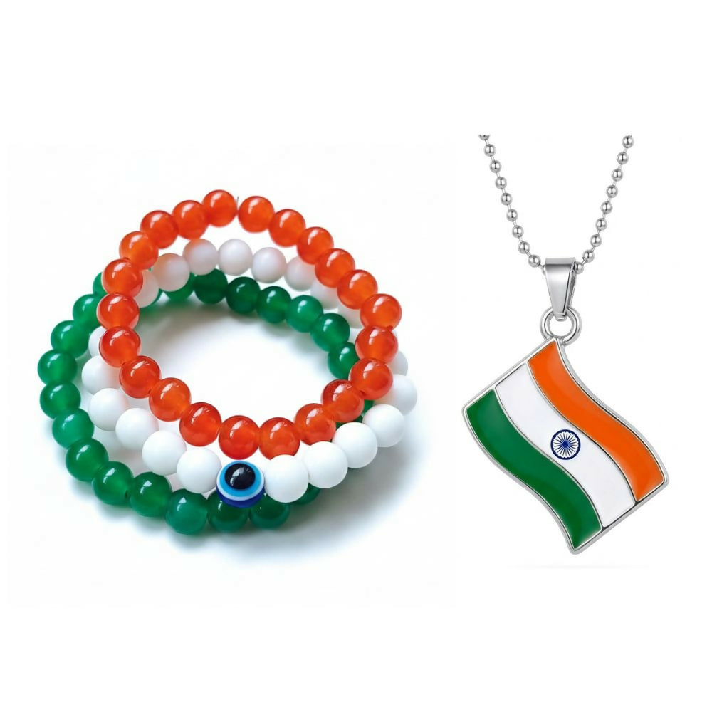 Flag Pendant with Tricolor Bracelet Combo