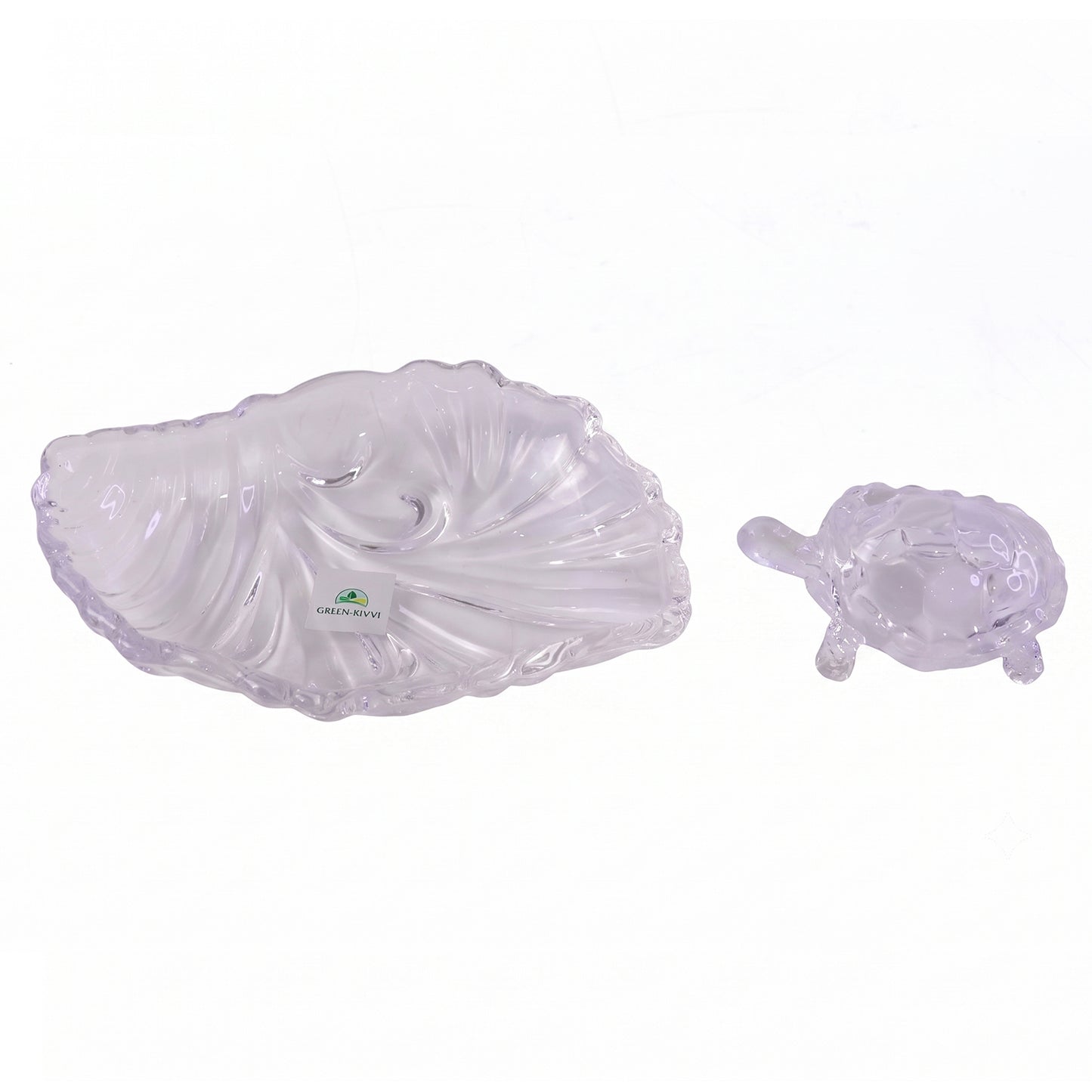 Crystal Glass Turtle with Plate Tray Set for Vastu and Home Decor (2 Pc Set)