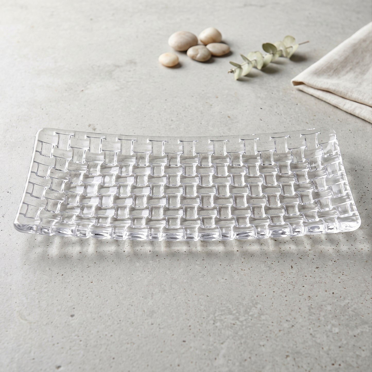 Transparent Glass Serving Tray 11 Inch Rectangular Basketweave Platter (1 Pc)