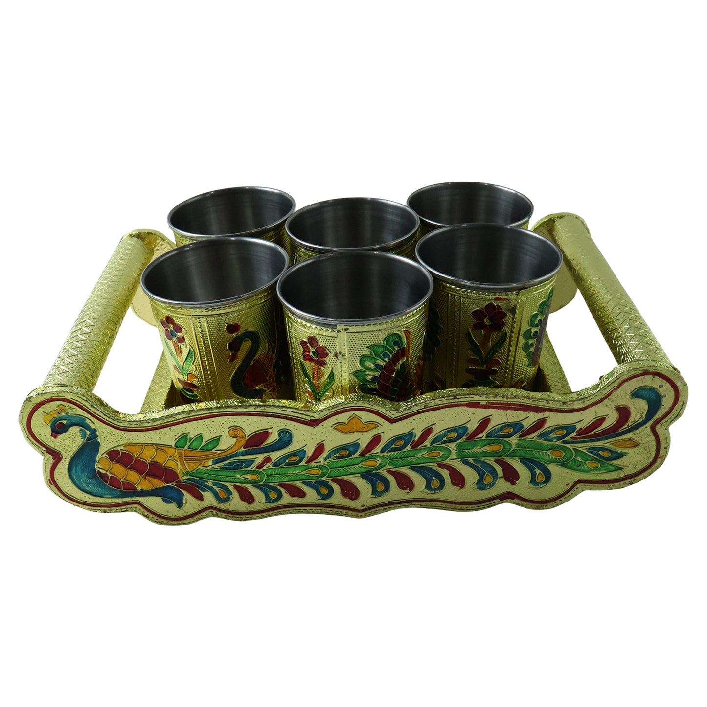 Peacock Minakari design stainless steel serving tray