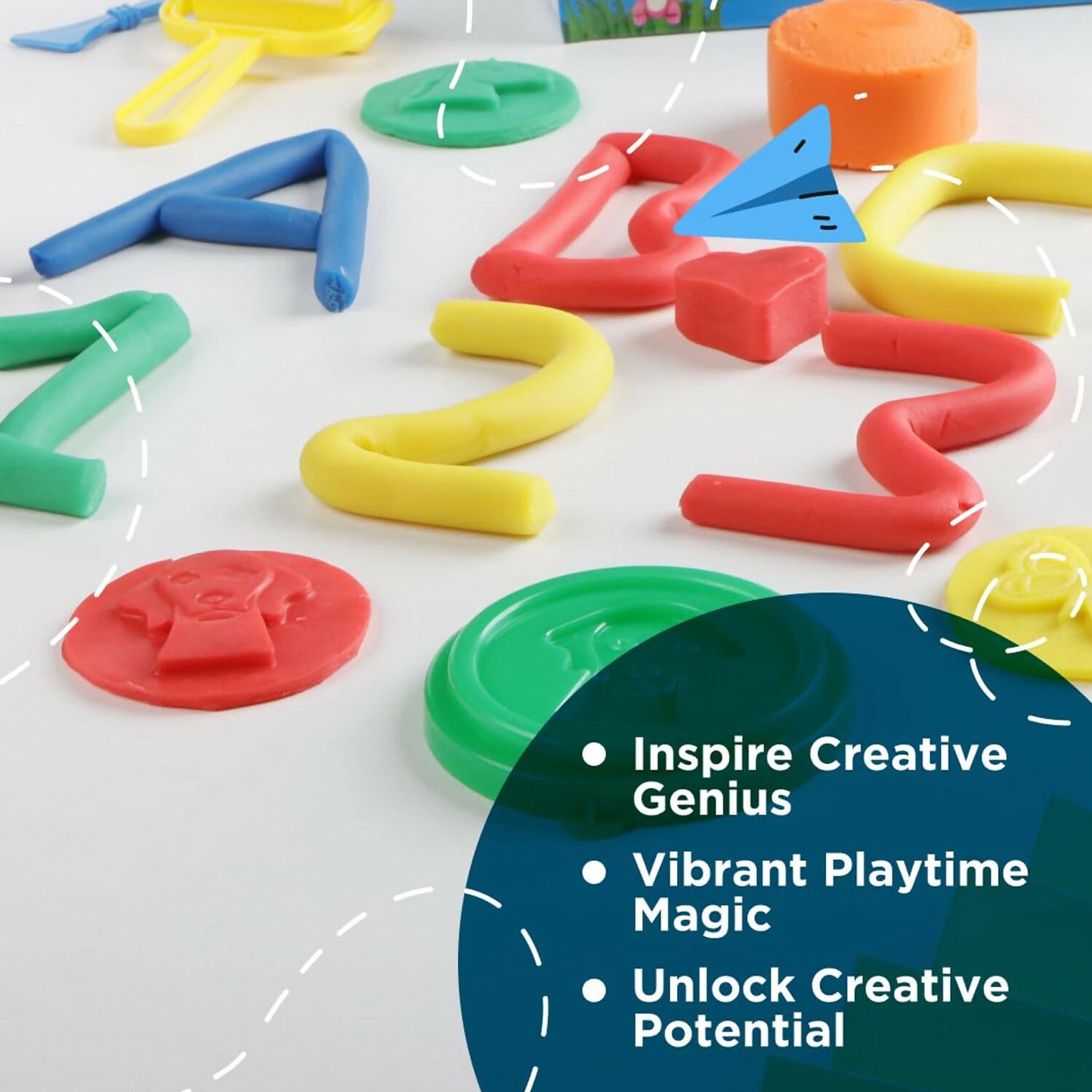 Khyati Frisky Dough Play Set – 6 Vibrant Colors Non-Sticky, Stain-Free Modelling Clay with Shape Moulds & Tools for Kids (3+ Years)