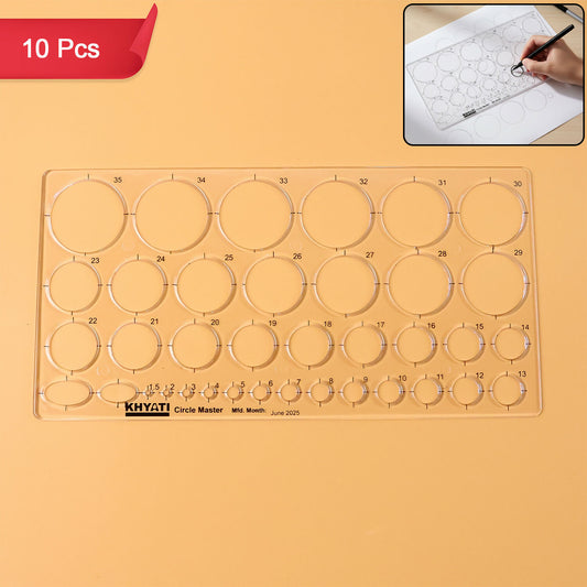 Plastic circle master drawing template pack of 10 on white background