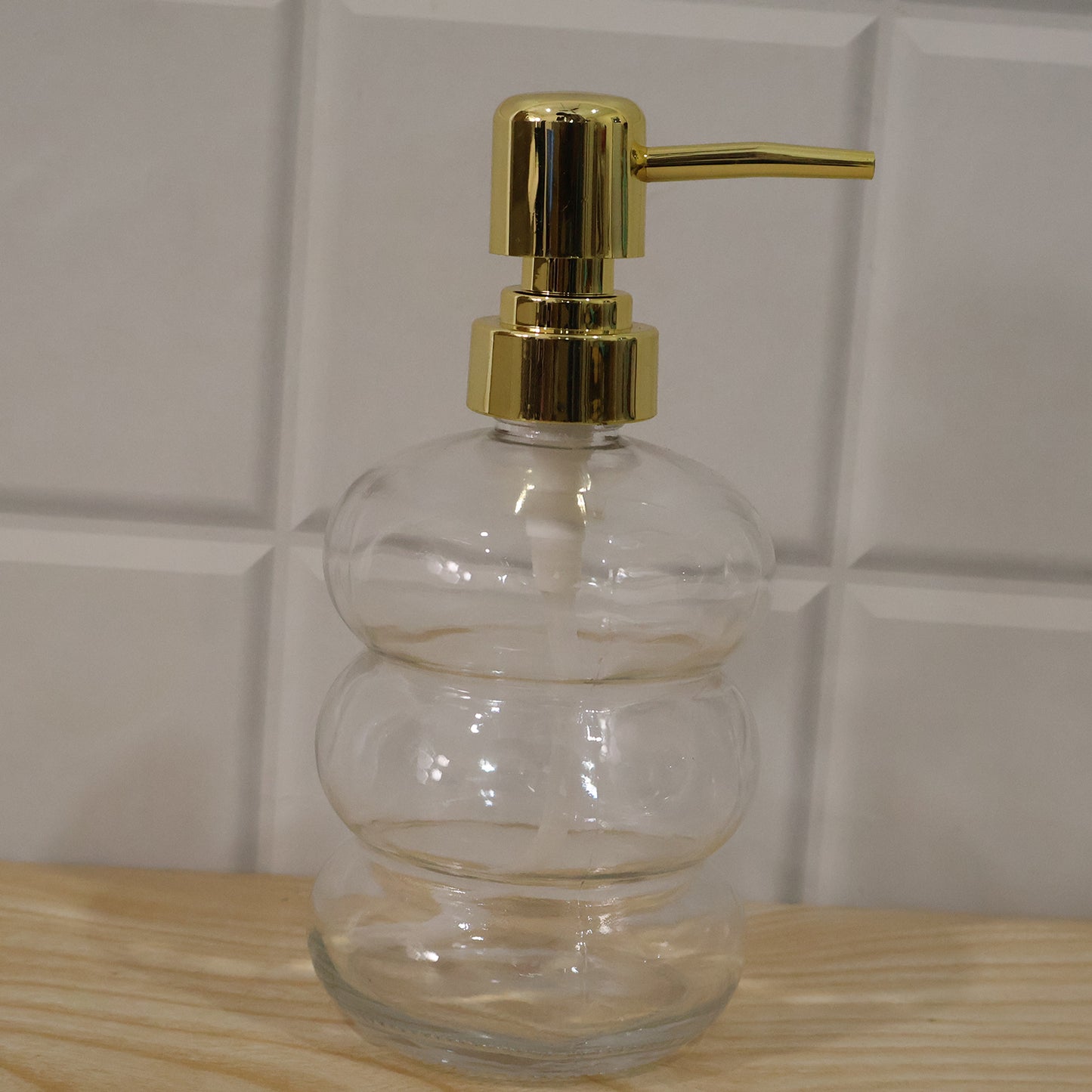 Transparent Glass Liquid Soap Dispenser Bottle with Gold Pump (1 Pc)