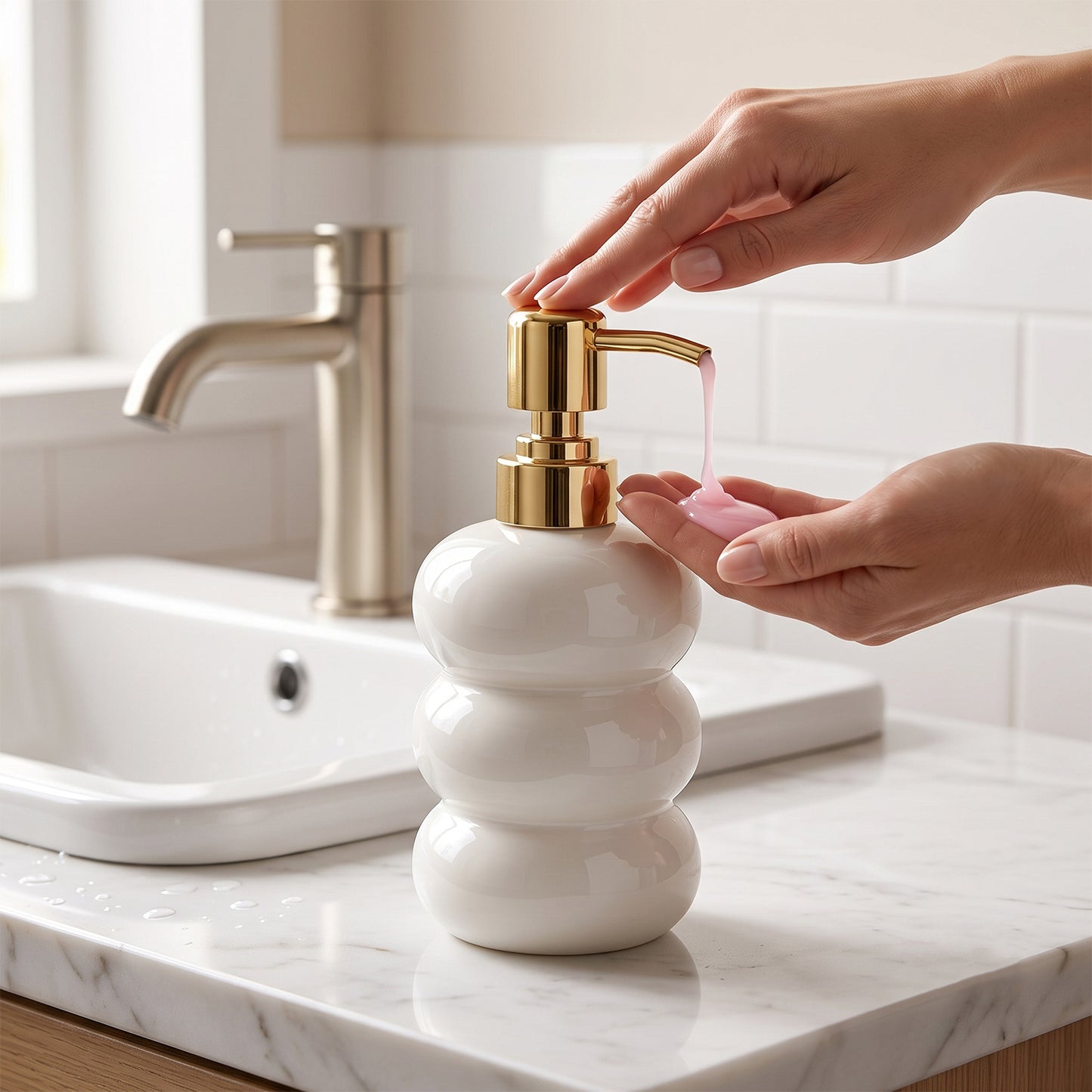 Glass Liquid Soap Dispenser Bottle with Gold Pump Refillable (1 Pc)